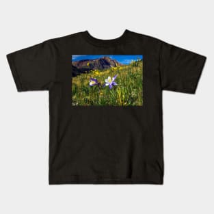 Blue Columbines in San Juan mountains Kids T-Shirt